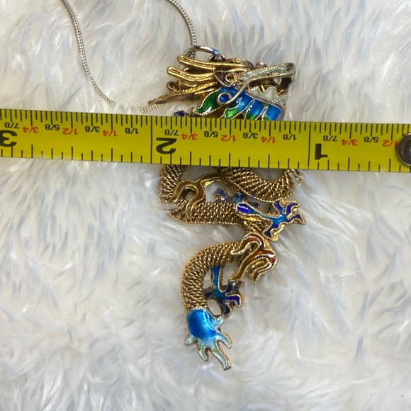 Antique CHINESE DRAGON Gold Gilt 925 Sterling Silver Cloisonné Brooch/Pendant. - Picture 15 of 15